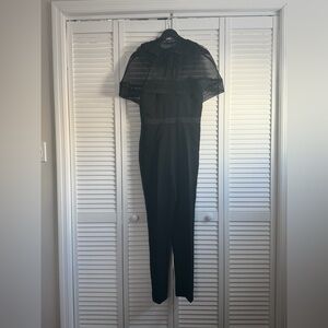 SELF-PORTRAIT Ruffle and Lace Jumpsuit in Black